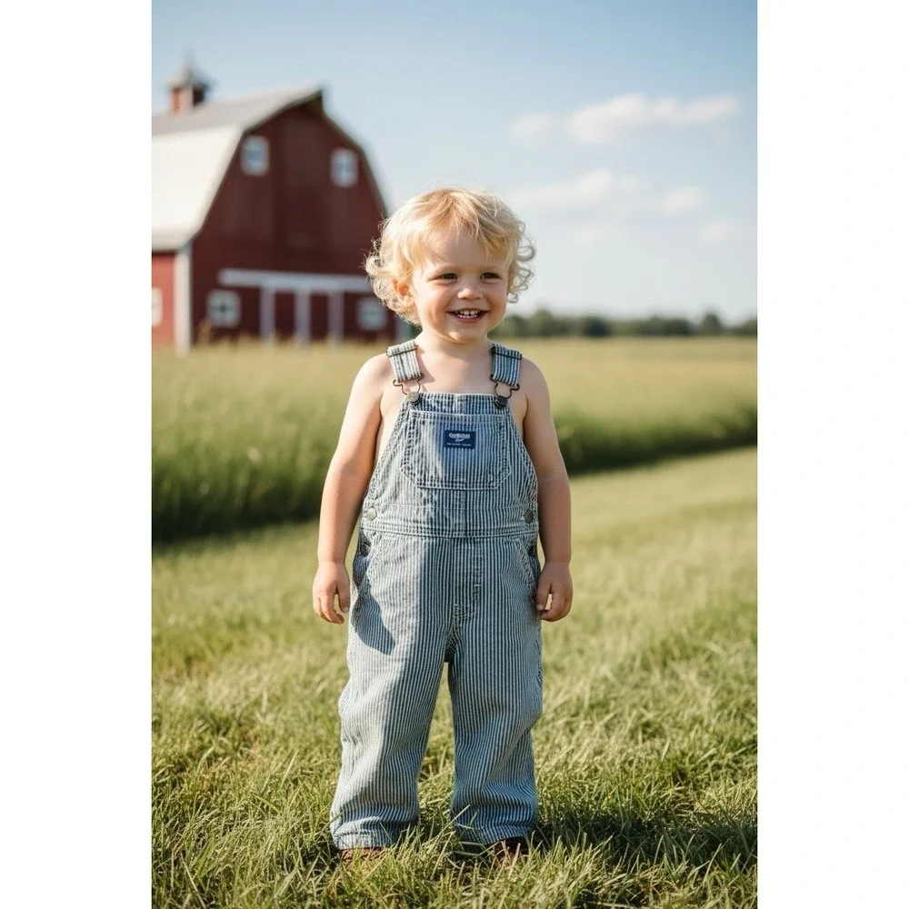 OshKosh B'Gosh 12 M Hickory Stripe Railroad Bib Overalls Toddler Engineer Denim
